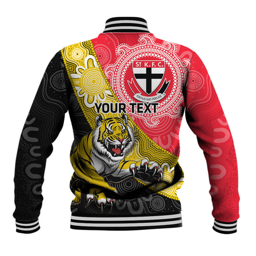 Personalised Richmond And St Kilda Football Baseball Jacket Tigers Saints Together Aboriginal Art
