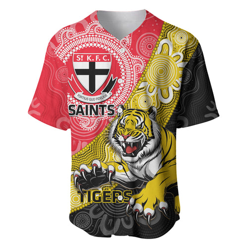 Personalised Richmond And St Kilda Football Baseball Jersey Tigers Saints Together Aboriginal Art