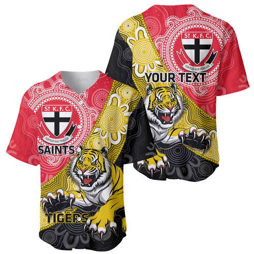 Personalised Richmond And St Kilda Football Baseball Jersey Tigers Saints Together Aboriginal Art