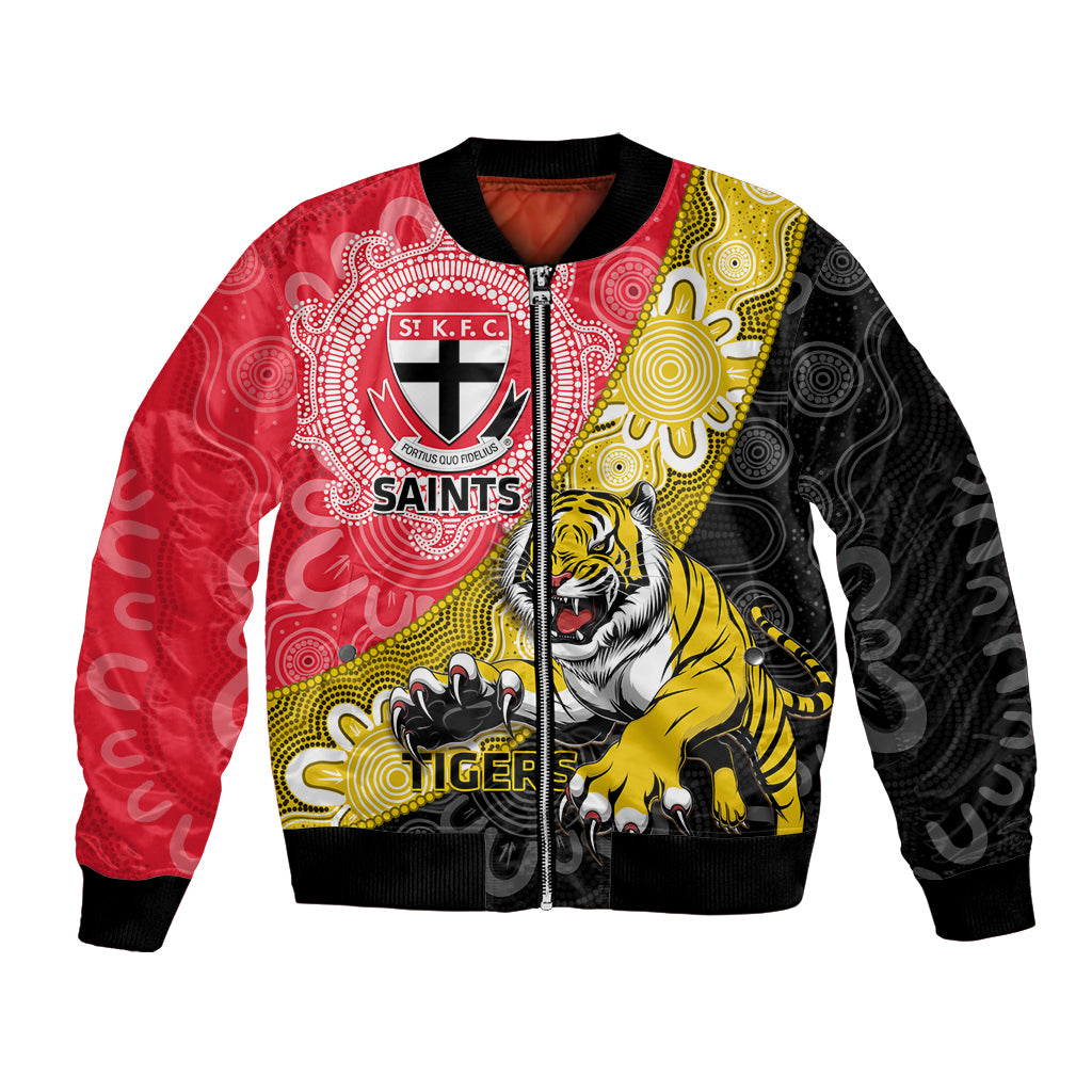 Personalised Richmond And St Kilda Football Bomber Jacket Tigers Saints Together Aboriginal Art