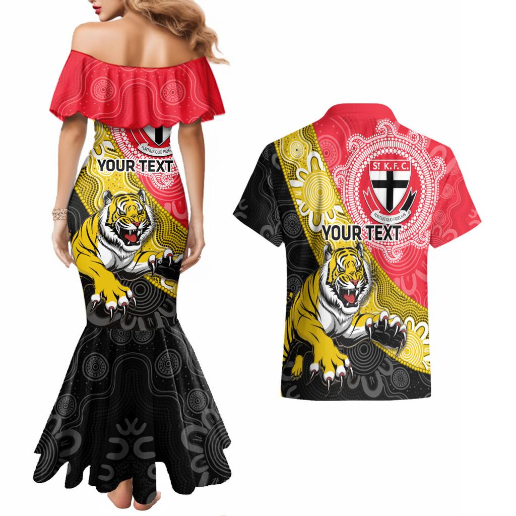 Personalised Richmond And St Kilda Football Couples Matching Mermaid Dress and Hawaiian Shirt Tigers Saints Together Aboriginal Art