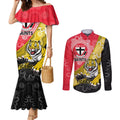Personalised Richmond And St Kilda Football Couples Matching Mermaid Dress and Long Sleeve Button Shirt Tigers Saints Together Aboriginal Art