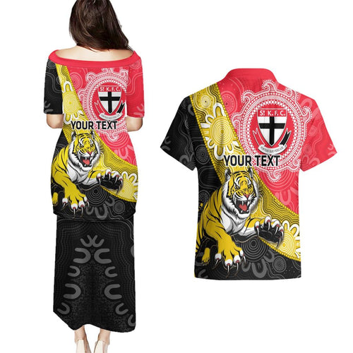 Personalised Richmond And St Kilda Football Couples Matching Puletasi and Hawaiian Shirt Tigers Saints Together Aboriginal Art