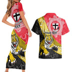 Personalised Richmond And St Kilda Football Couples Matching Short Sleeve Bodycon Dress and Hawaiian Shirt Tigers Saints Together Aboriginal Art