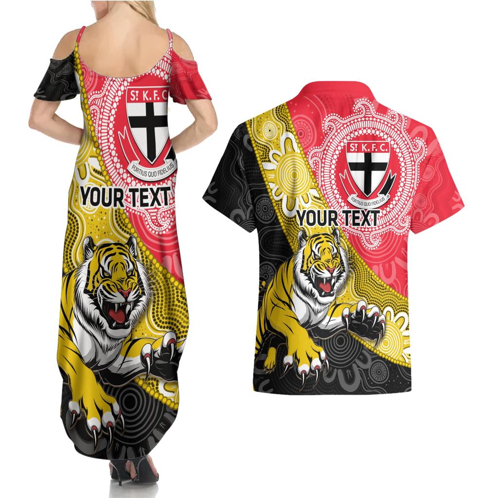 Personalised Richmond And St Kilda Football Couples Matching Summer Maxi Dress and Hawaiian Shirt Tigers Saints Together Aboriginal Art