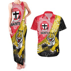Personalised Richmond And St Kilda Football Couples Matching Tank Maxi Dress and Hawaiian Shirt Tigers Saints Together Aboriginal Art