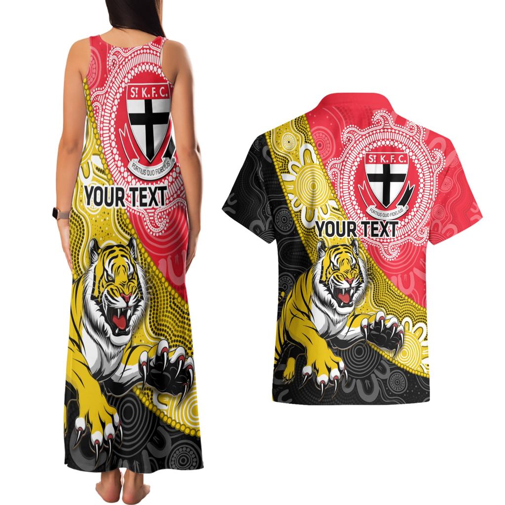 Personalised Richmond And St Kilda Football Couples Matching Tank Maxi Dress and Hawaiian Shirt Tigers Saints Together Aboriginal Art