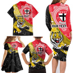 Personalised Richmond And St Kilda Football Family Matching Long Sleeve Bodycon Dress and Hawaiian Shirt Tigers Saints Together Aboriginal Art