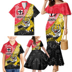 Personalised Richmond And St Kilda Football Family Matching Mermaid Dress and Hawaiian Shirt Tigers Saints Together Aboriginal Art