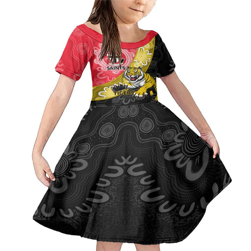 Personalised Richmond And St Kilda Football Family Matching Mermaid Dress and Hawaiian Shirt Tigers Saints Together Aboriginal Art
