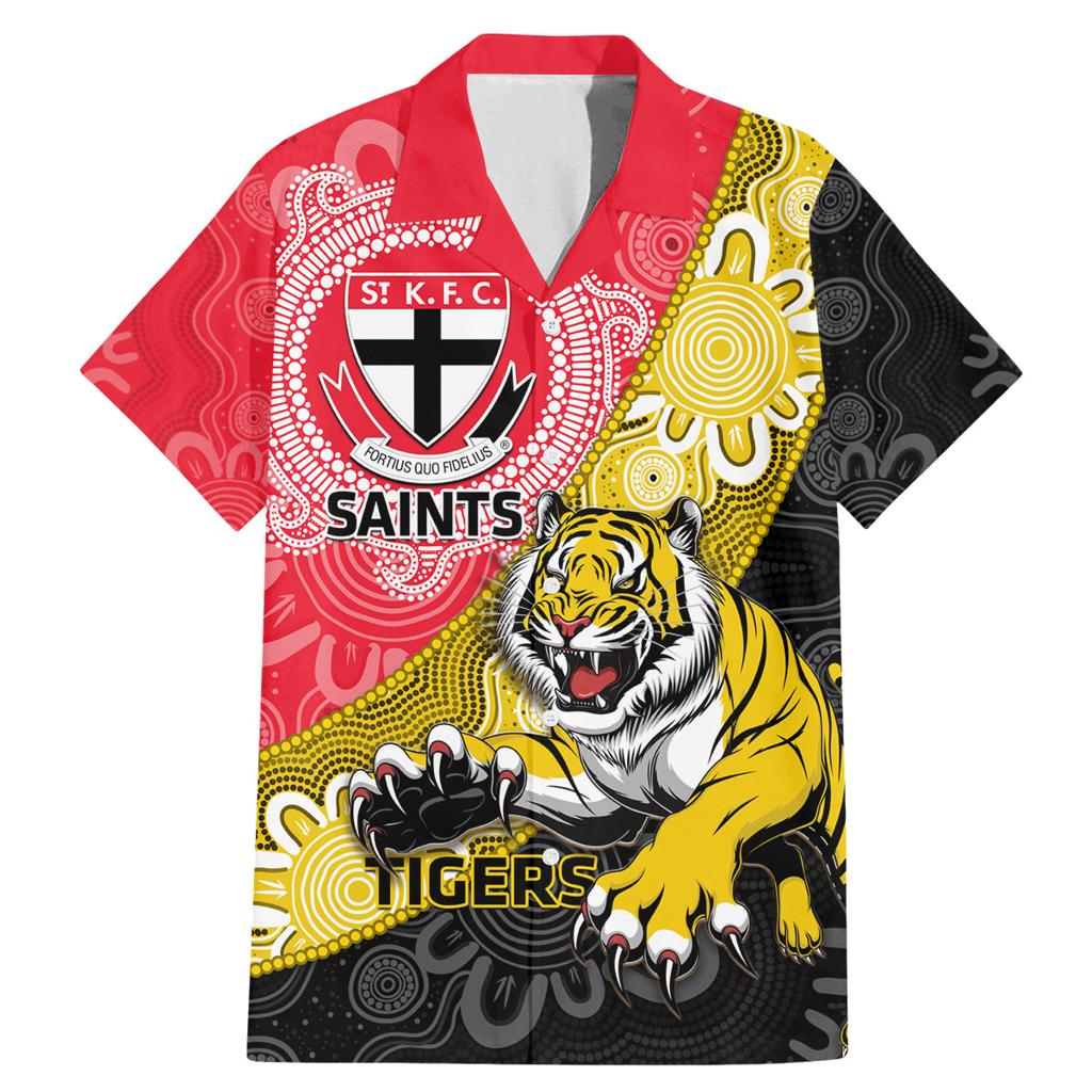 Personalised Richmond And St Kilda Football Family Matching Mermaid Dress and Hawaiian Shirt Tigers Saints Together Aboriginal Art