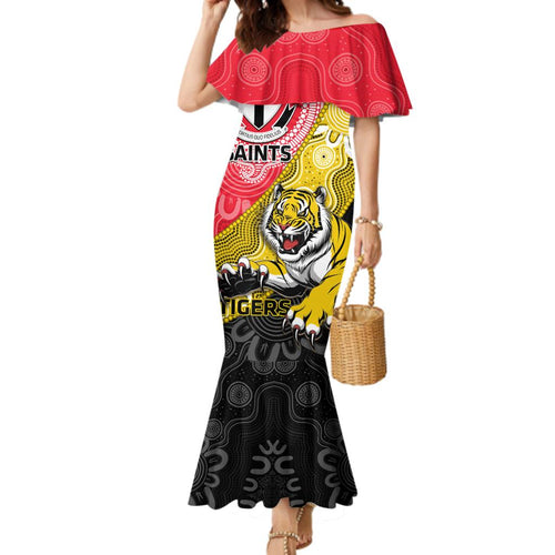 Personalised Richmond And St Kilda Football Family Matching Mermaid Dress and Hawaiian Shirt Tigers Saints Together Aboriginal Art