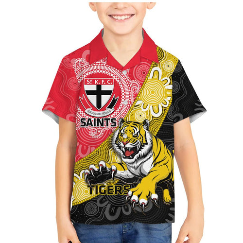 Personalised Richmond And St Kilda Football Family Matching Mermaid Dress and Hawaiian Shirt Tigers Saints Together Aboriginal Art
