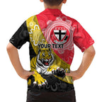 Personalised Richmond And St Kilda Football Family Matching Off The Shoulder Long Sleeve Dress and Hawaiian Shirt Tigers Saints Together Aboriginal Art