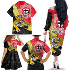 Personalised Richmond And St Kilda Football Family Matching Off The Shoulder Long Sleeve Dress and Hawaiian Shirt Tigers Saints Together Aboriginal Art