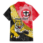 Personalised Richmond And St Kilda Football Family Matching Off The Shoulder Long Sleeve Dress and Hawaiian Shirt Tigers Saints Together Aboriginal Art