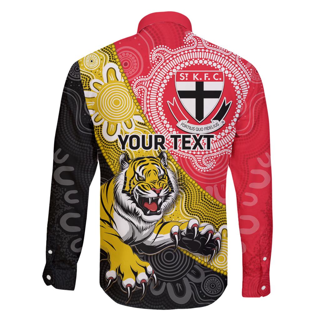 Personalised Richmond And St Kilda Football Family Matching Off The Shoulder Long Sleeve Dress and Hawaiian Shirt Tigers Saints Together Aboriginal Art