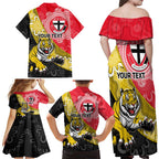 Personalised Richmond And St Kilda Football Family Matching Off Shoulder Maxi Dress and Hawaiian Shirt Tigers Saints Together Aboriginal Art