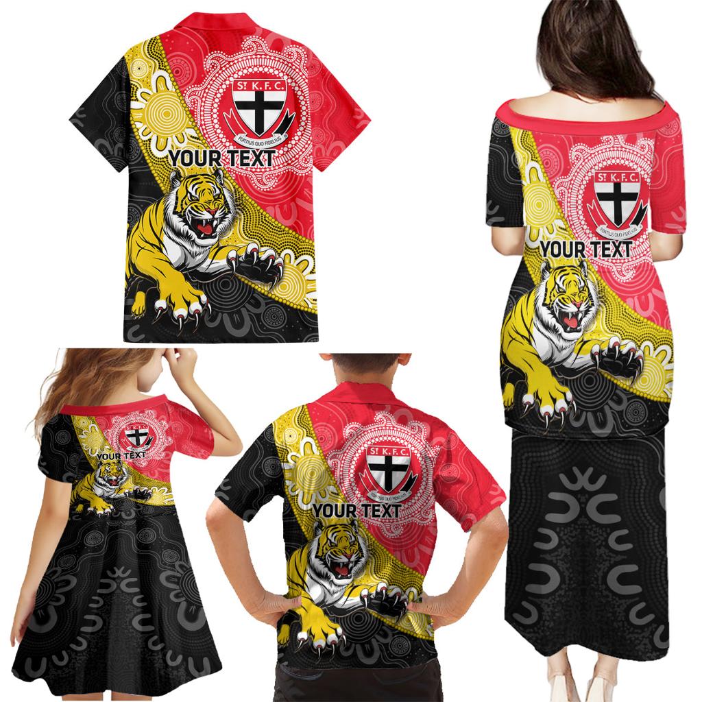 Personalised Richmond And St Kilda Football Family Matching Puletasi and Hawaiian Shirt Tigers Saints Together Aboriginal Art