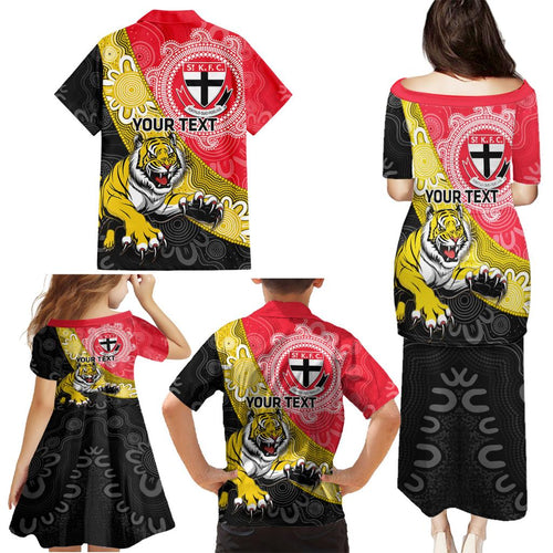 Personalised Richmond And St Kilda Football Family Matching Puletasi and Hawaiian Shirt Tigers Saints Together Aboriginal Art