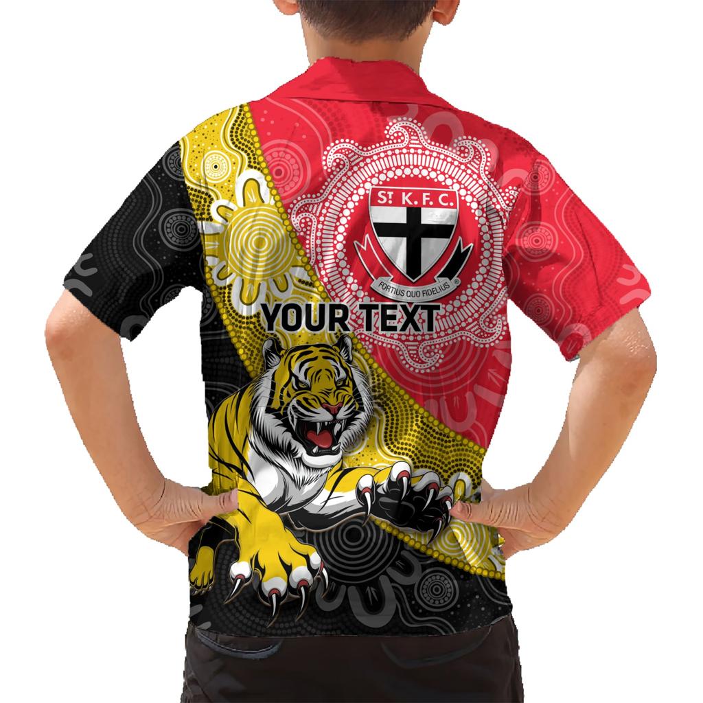 Personalised Richmond And St Kilda Football Family Matching Short Sleeve Bodycon Dress and Hawaiian Shirt Tigers Saints Together Aboriginal Art