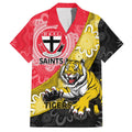 Personalised Richmond And St Kilda Football Family Matching Short Sleeve Bodycon Dress and Hawaiian Shirt Tigers Saints Together Aboriginal Art