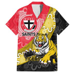Personalised Richmond And St Kilda Football Family Matching Short Sleeve Bodycon Dress and Hawaiian Shirt Tigers Saints Together Aboriginal Art