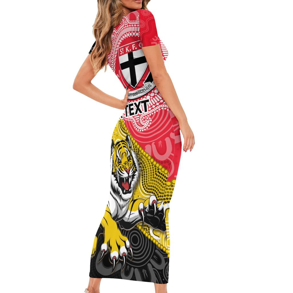 Personalised Richmond And St Kilda Football Family Matching Short Sleeve Bodycon Dress and Hawaiian Shirt Tigers Saints Together Aboriginal Art