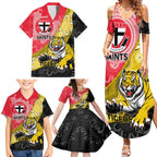 Personalised Richmond And St Kilda Football Family Matching Summer Maxi Dress and Hawaiian Shirt Tigers Saints Together Aboriginal Art