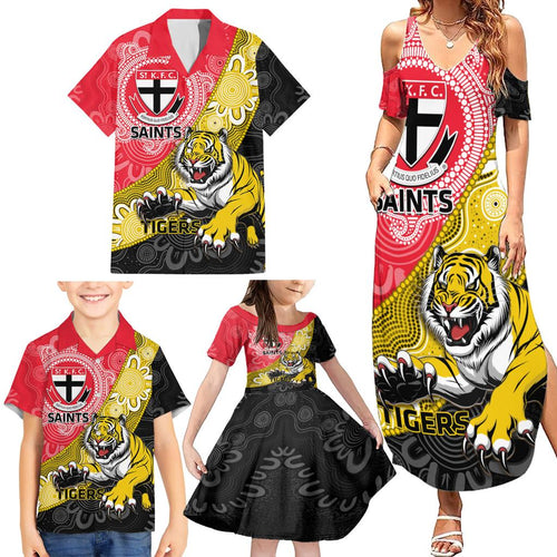 Personalised Richmond And St Kilda Football Family Matching Summer Maxi Dress and Hawaiian Shirt Tigers Saints Together Aboriginal Art