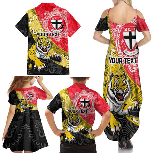Personalised Richmond And St Kilda Football Family Matching Summer Maxi Dress and Hawaiian Shirt Tigers Saints Together Aboriginal Art