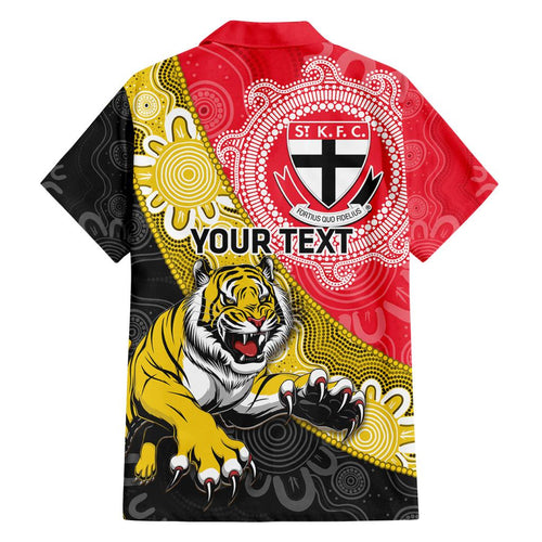 Personalised Richmond And St Kilda Football Family Matching Summer Maxi Dress and Hawaiian Shirt Tigers Saints Together Aboriginal Art