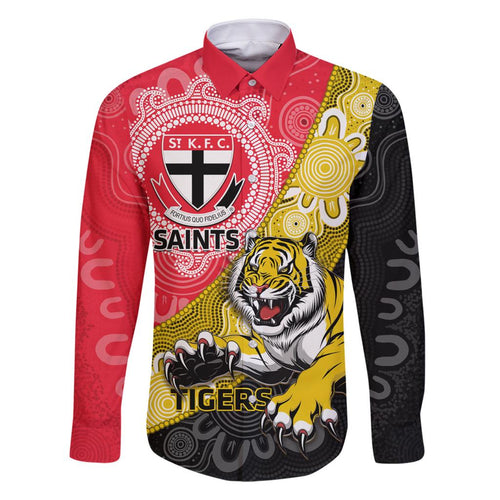 Personalised Richmond And St Kilda Football Family Matching Summer Maxi Dress and Hawaiian Shirt Tigers Saints Together Aboriginal Art
