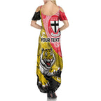 Personalised Richmond And St Kilda Football Family Matching Summer Maxi Dress and Hawaiian Shirt Tigers Saints Together Aboriginal Art