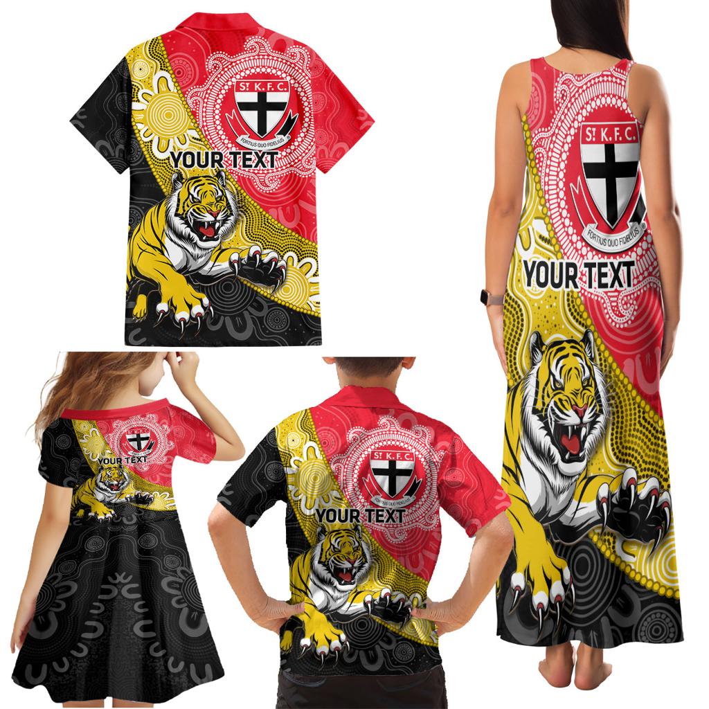 Personalised Richmond And St Kilda Football Family Matching Tank Maxi Dress and Hawaiian Shirt Tigers Saints Together Aboriginal Art