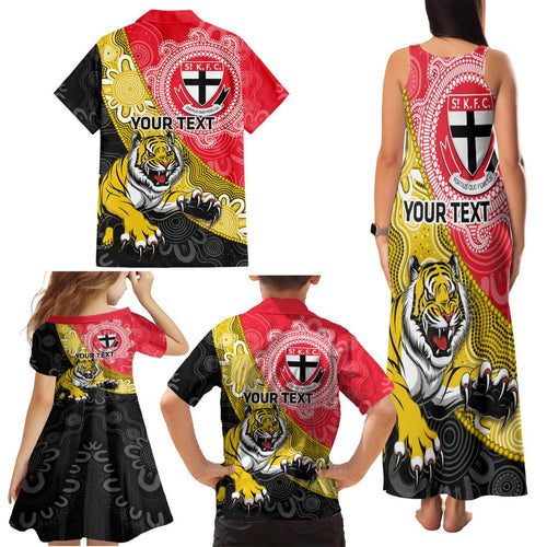 Personalised Richmond And St Kilda Football Family Matching Tank Maxi Dress and Hawaiian Shirt Tigers Saints Together Aboriginal Art