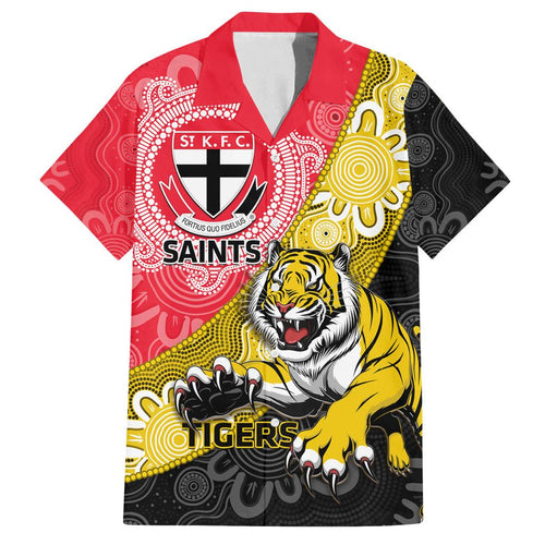Personalised Richmond And St Kilda Football Family Matching Tank Maxi Dress and Hawaiian Shirt Tigers Saints Together Aboriginal Art