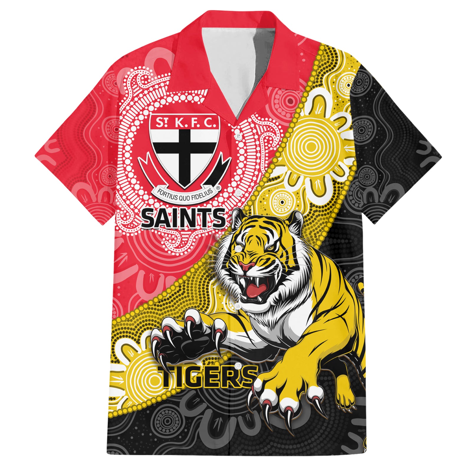 Personalised Richmond And St Kilda Football Hawaiian Shirt Tigers Saints Together Aboriginal Art