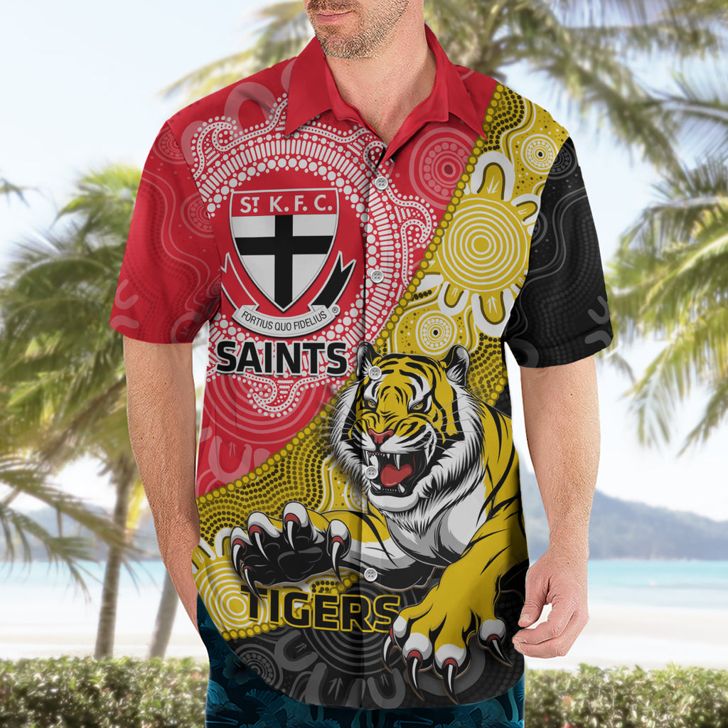 Personalised Richmond And St Kilda Football Hawaiian Shirt Tigers Saints Together Aboriginal Art