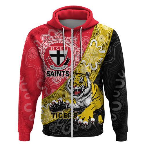 Personalised Richmond And St Kilda Football Hoodie Tigers Saints Together Aboriginal Art