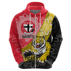 Personalised Richmond And St Kilda Football Hoodie Tigers Saints Together Aboriginal Art