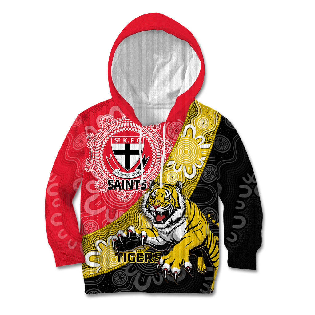 Personalised Richmond And St Kilda Football Kid Hoodie Tigers Saints Together Aboriginal Art