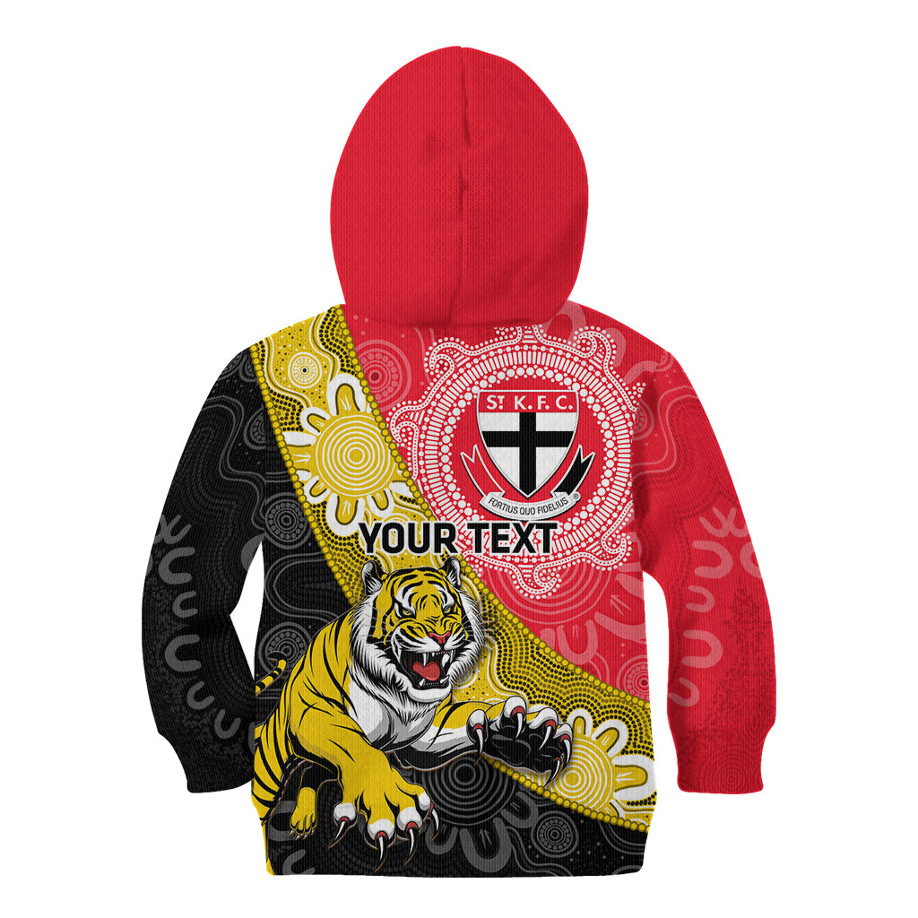 Personalised Richmond And St Kilda Football Kid Hoodie Tigers Saints Together Aboriginal Art