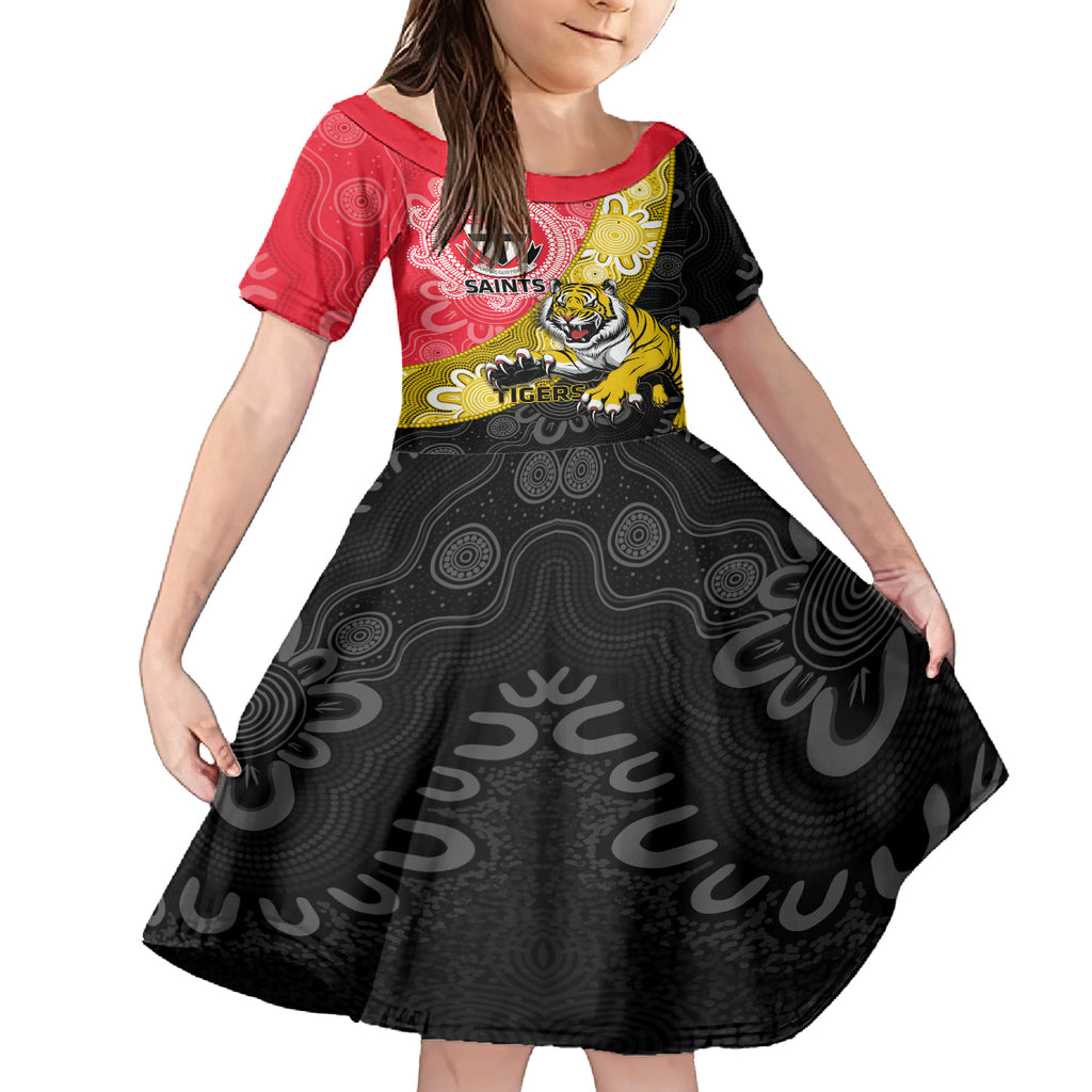 Personalised Richmond And St Kilda Football Kid Short Sleeve Dress Tigers Saints Together Aboriginal Art