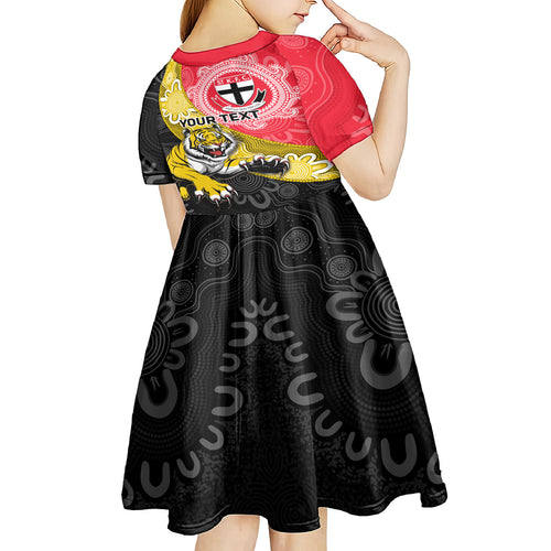 Personalised Richmond And St Kilda Football Kid Short Sleeve Dress Tigers Saints Together Aboriginal Art