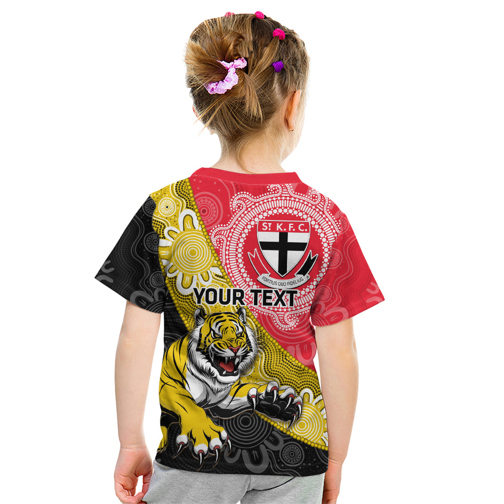 Personalised Richmond And St Kilda Football Kid T Shirt Tigers Saints Together Aboriginal Art