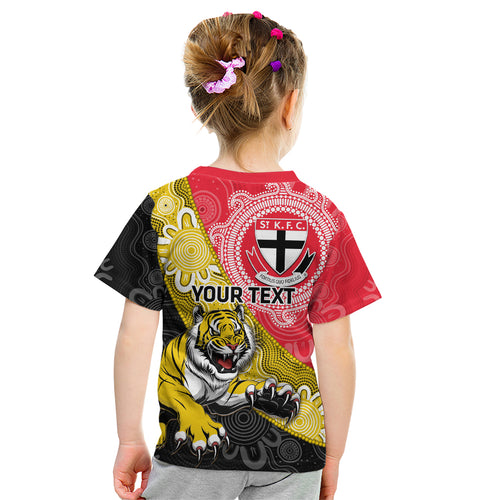Personalised Richmond And St Kilda Football Kid T Shirt Tigers Saints Together Aboriginal Art