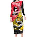 Personalised Richmond And St Kilda Football Long Sleeve Bodycon Dress Tigers Saints Together Aboriginal Art