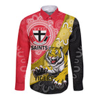 Personalised Richmond And St Kilda Football Long Sleeve Button Shirt Tigers Saints Together Aboriginal Art