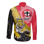Personalised Richmond And St Kilda Football Long Sleeve Button Shirt Tigers Saints Together Aboriginal Art